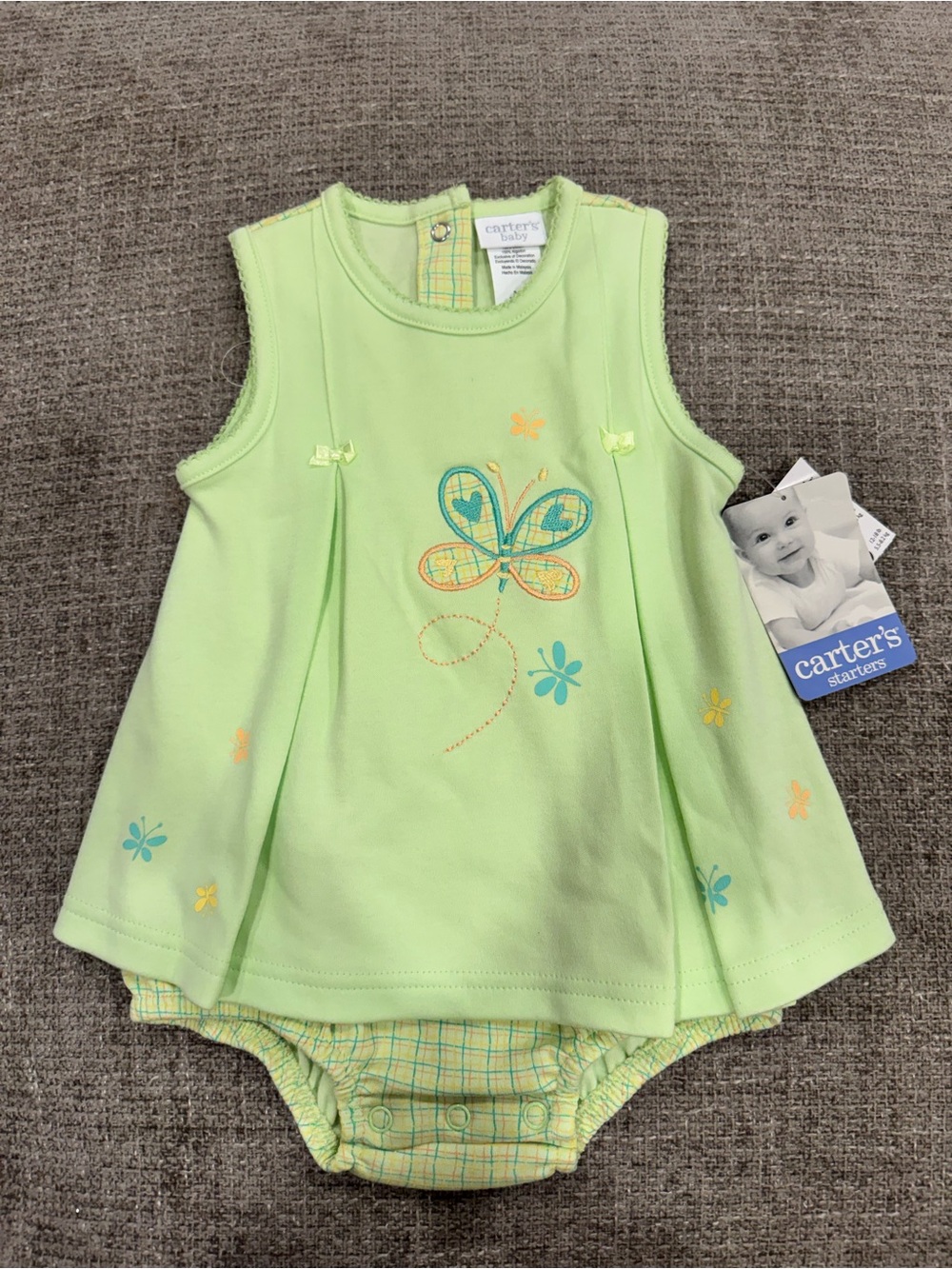 Vintage Carter's Green Butterfly Sleeveless Baby Romper
